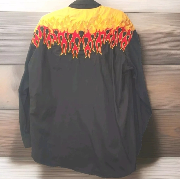 Roper Rockabilly Pearl Snap Shirt Men XL Embroidered Patch Flames Smiley Pockets - Picture 4 of 10